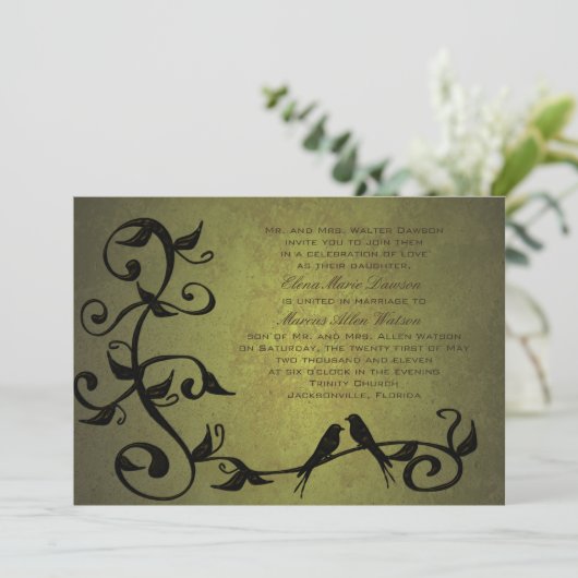 Olive Grunge Vines Weddenschap Kaart (Staand voorkant)