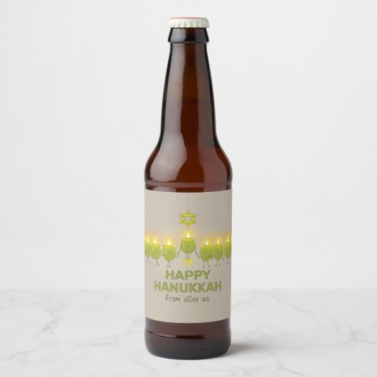 Olive Hanukkah Menorah Bier Etiket (Voorkant)