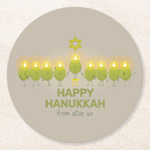 Olive Hanukkah Menorah Ronde Kartonnen Onderzetter