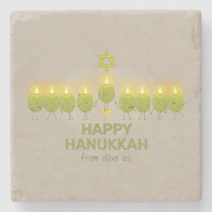 Olive Hanukkah Menorah Stenen Onderzetter