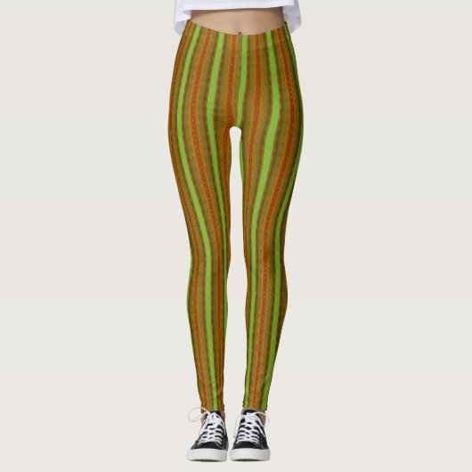 Olive & Honey Browns Verticale Streep Activewear Leggings (Voorkant)