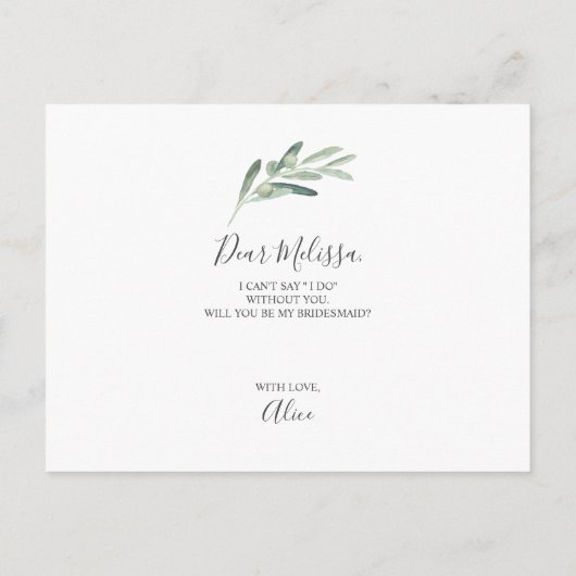 Olive, jij wordt mijn bruidsmeisje uitnodiging briefkaart (Achterkant)