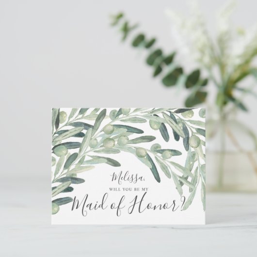 Olive, jij wordt mijn bruidsmeisje uitnodiging briefkaart (Staand voorkant)