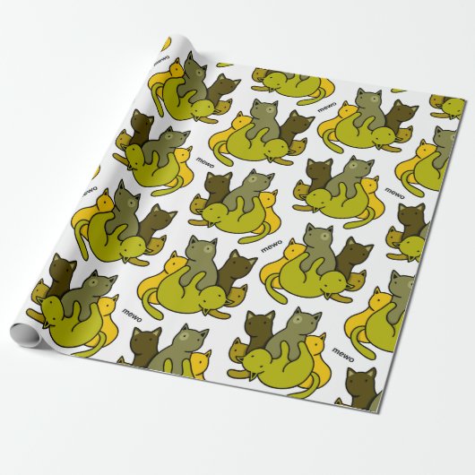 Olive kittens cadeaupapier (Uitgerold)