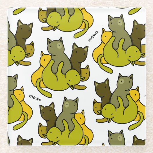 Olive kittens glazen onderzetter (Voorkant)