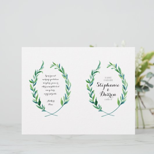 Olive Laurel Leaf Wreath Modern Ceremony Programme (Staand voorkant)