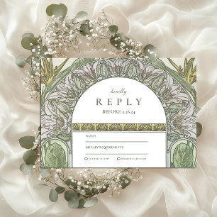 Olive Leaf Arch Art Nouveau bruiloft RSVP Kaartje