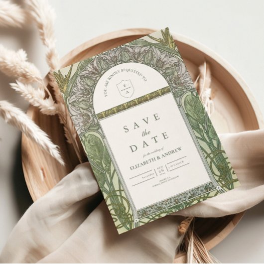 Olive Leaf Arch Art Nouveau bruiloft Save The Date