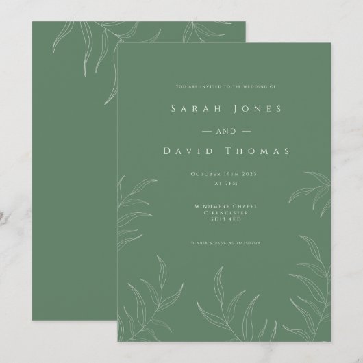 Olive leaf elegant Wedding Kaart (Voorkant / Achterkant)