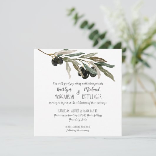 Olive Leaf Leaves Branch Waterverf Summer Wedding Kaart (Staand voorkant)