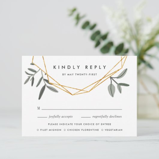 Olive Leaf RSVP-kaart met entree Chos RSVP Kaartje (Staand voorkant)