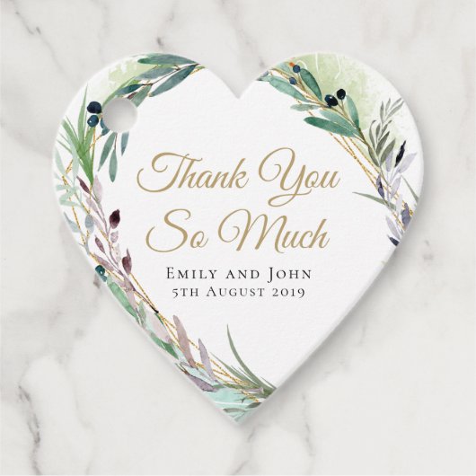 Olive Leaf/Script/namen/bericht/bruiloft dank u Bedankjes Labels (Voorkant)