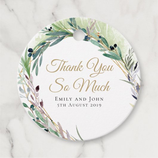 Olive Leaf/Script/namen/bericht/bruiloft dank u Bedankjes Labels (Voorkant)