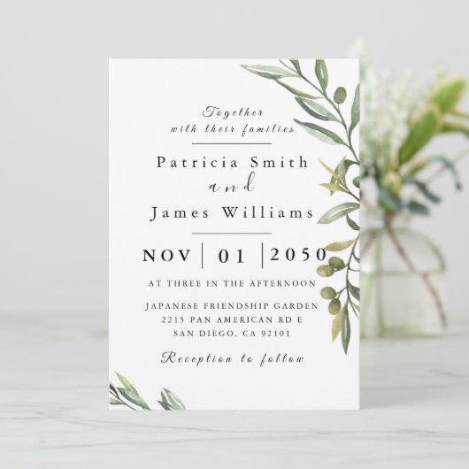 Olive Leaf Wedding Invitation Kaart (Staand voorkant)