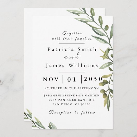 Olive Leaf Wedding Invitation Kaart (Voorkant / Achterkant)
