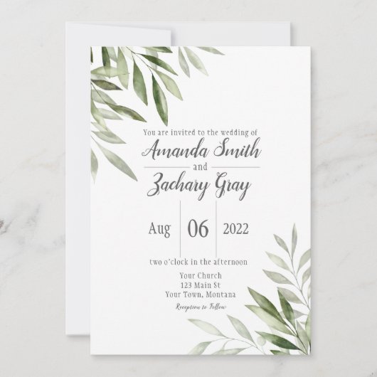 Olive Leaf Wedding Invitation Kaart (Voorkant)