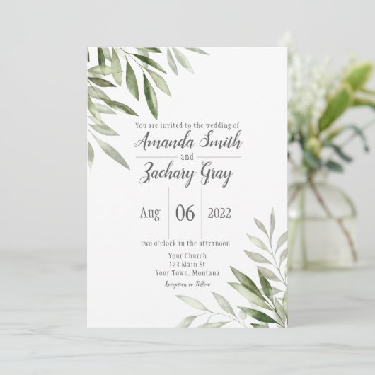 Olive Leaf Wedding Invitation Kaart (Staand voorkant)