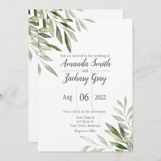 Olive Leaf Wedding Invitation Kaart (Voorkant / Achterkant)