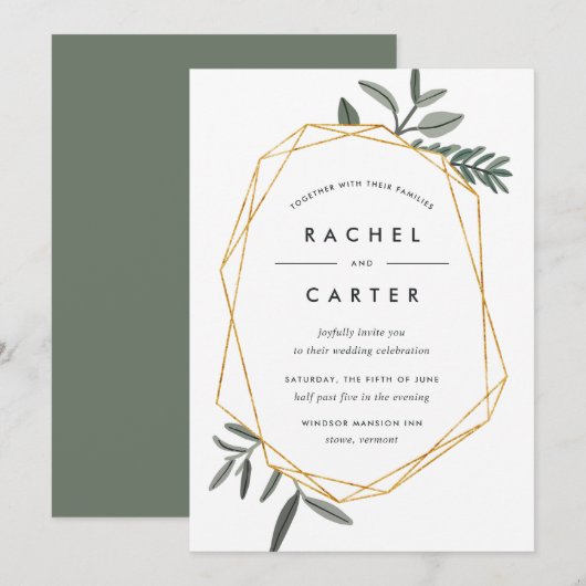 Olive Leaf Wedding Invitation Kaart (Voorkant / Achterkant)