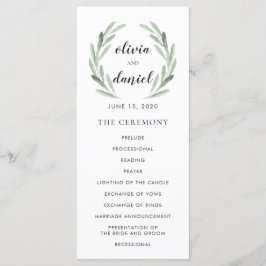 Olive Leaf Wreath Cursive Script Wedding Program Programmakaart