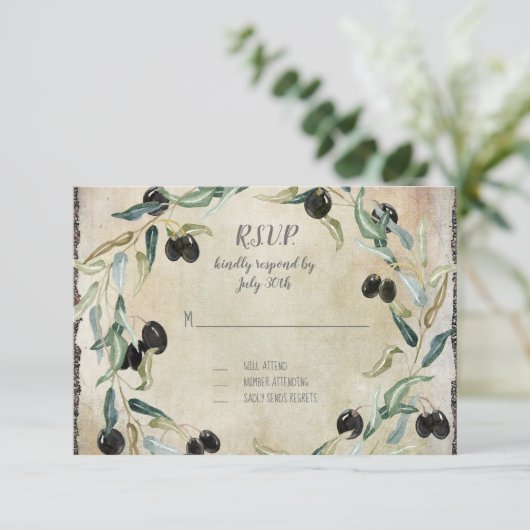 Olive Leaf WreatWaterverf  RSVP respons (Staand voorkant)