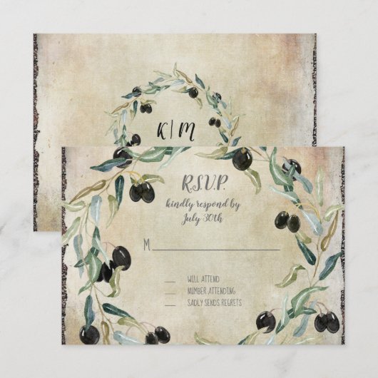 Olive Leaf WreatWaterverf  RSVP respons (Voorkant / Achterkant)