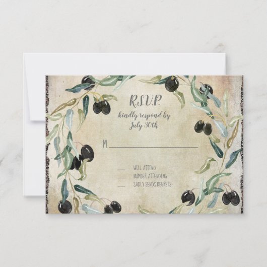 Olive Leaf WreatWaterverf RSVP respons Kaartje (Voorkant)