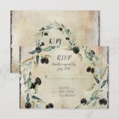 Olive Leaf WreatWaterverf RSVP respons Kaartje (Voorkant / Achterkant)