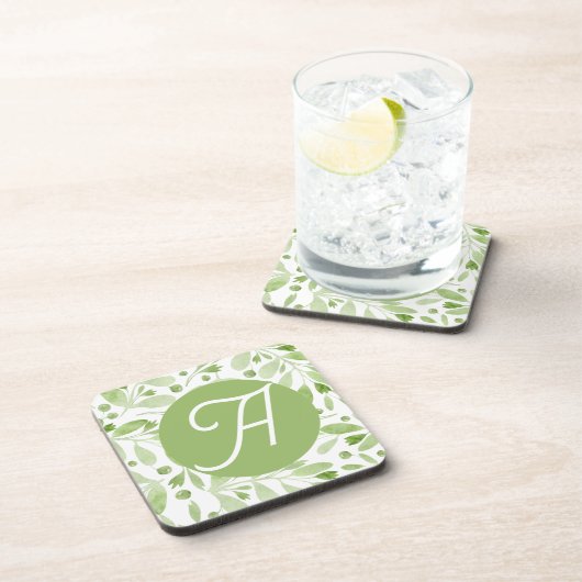 Olive Leaves and Initial beverage coaster Bier Onderzetter (Rechterzijde)