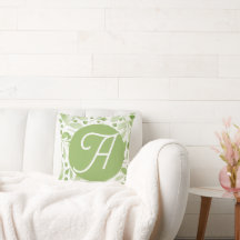 Olive Leaves and Initial Throw Pillow