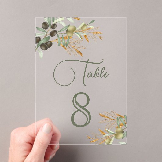 Olive Leaves Branch Wedding Acrylic Table Number Acryl Uitnodigingen (Insitu (Draagbaar))