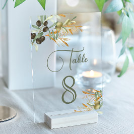 Olive Leaves Branch Wedding Acrylic Table Number Acryl Uitnodigingen