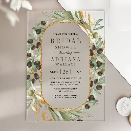 Olive Leaves Bridal Shower Acryl Uitnodigingen