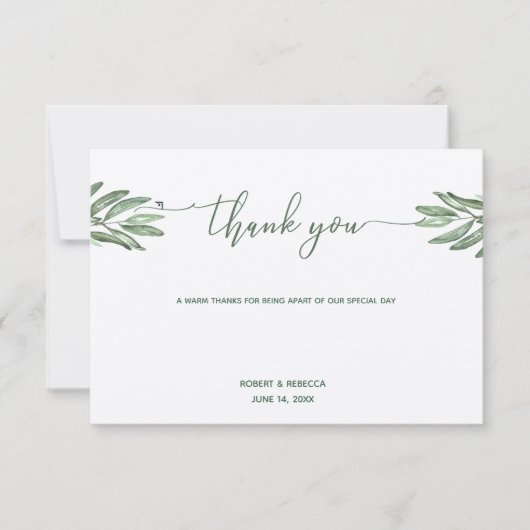 Olive Leaves Bruiloft Dank u kaart (Voorkant)
