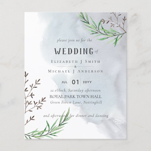 Olive Leaves Dusty Blue Wedding Flyer (Voorkant)