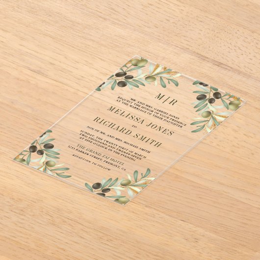Olive Leaves Formal Wedding Acryl Uitnodigingen (Laagn)