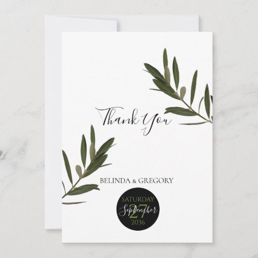 Olive Leaves Greenery Wedding Bedankkaart (Voorkant)