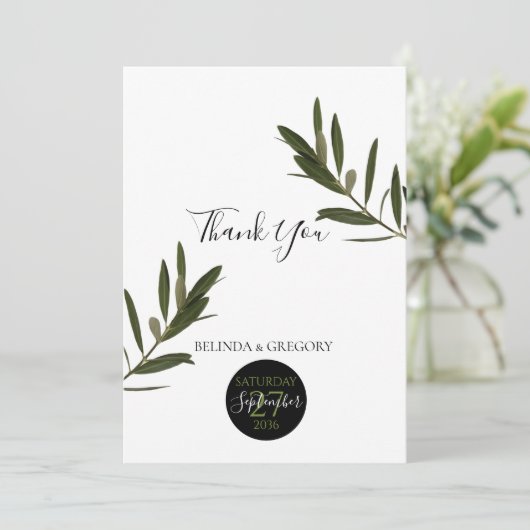 Olive Leaves Greenery Wedding Bedankkaart (Staand voorkant)