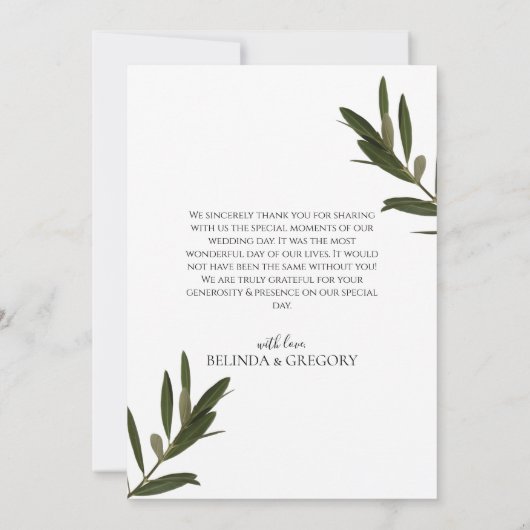 Olive Leaves Greenery Wedding Bedankkaart (Achterkant)