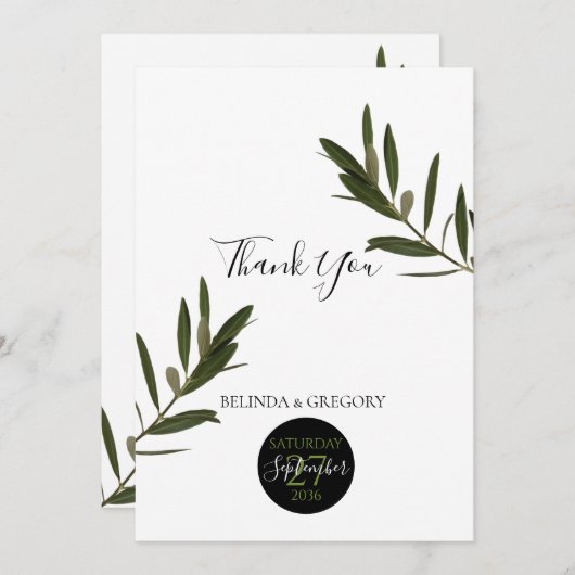 Olive Leaves Greenery Wedding Bedankkaart (Voorkant / Achterkant)