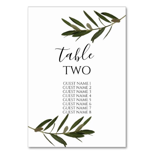 Olive Leaves Greenery Wedding Guest Names Kaart (Voorkant)