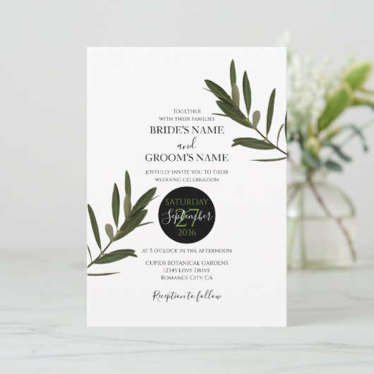 Olive Leaves Greenery Wedding Invitations Kaart (Staand voorkant)