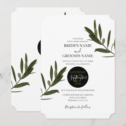 Olive Leaves Greenery Wedding Invitations Kaart (Voorkant / Achterkant)