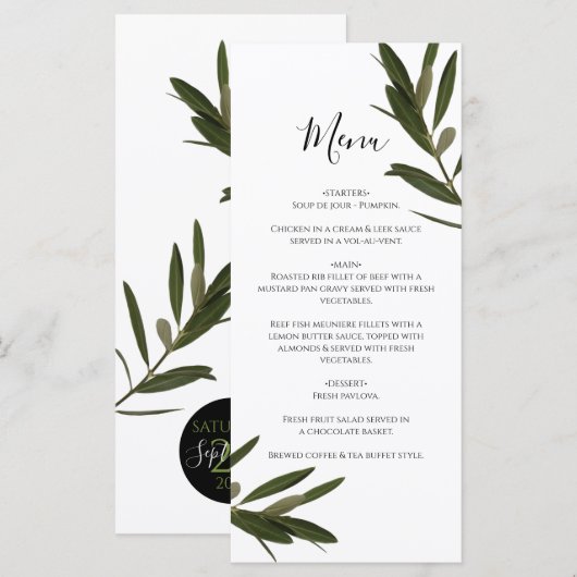 Olive Leaves Greenery Wedding Menu (Voorkant / Achterkant)
