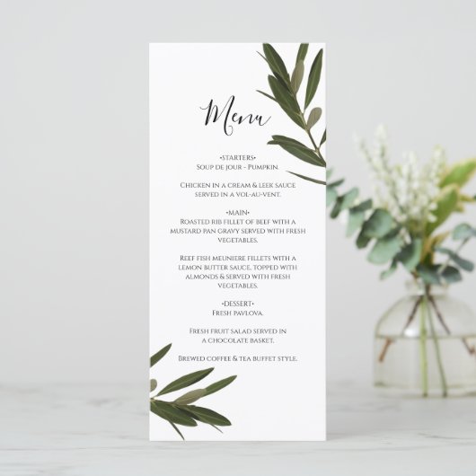 Olive Leaves Greenery Wedding Menu (Staand voorkant)