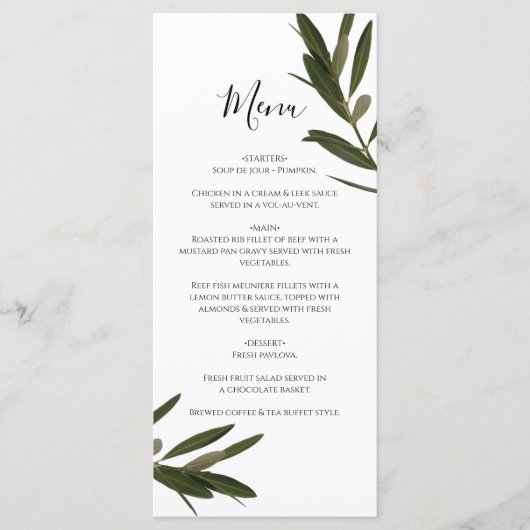 Olive Leaves Greenery Wedding Menu (Voorkant)