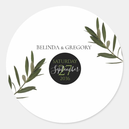 Olive Leaves Greenery Wedding Ronde Sticker (Voorkant)