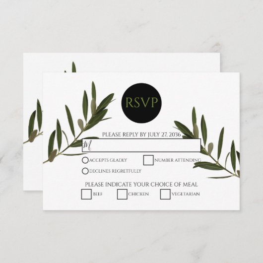Olive Leaves Greenery Wedding RSVP Kaarten (Voorkant / Achterkant)