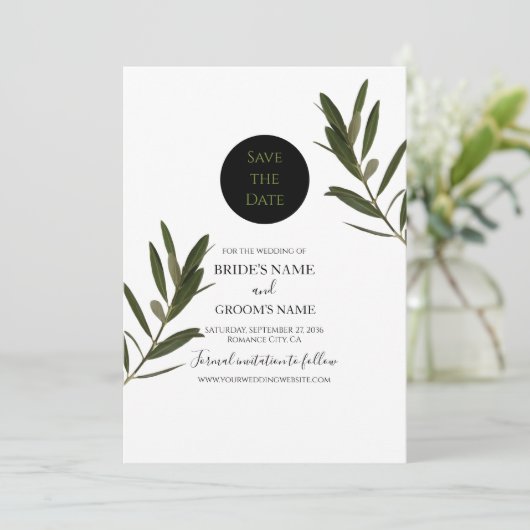 Olive Leaves Greenery Wedding Save The Date (Staand voorkant)