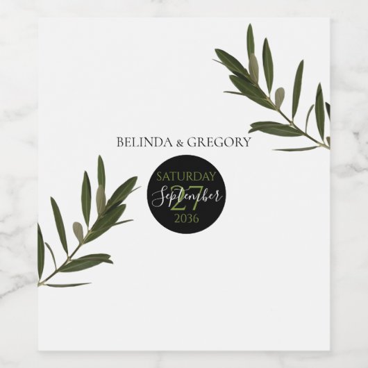 Olive Leaves Greenery Wedding Wijn Etiket (Enkel label)